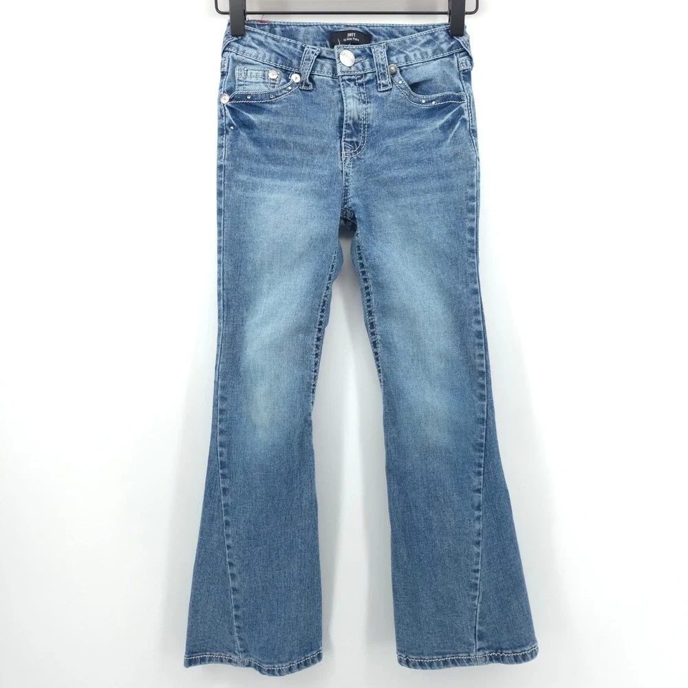 True Religion Girls Jeans Joey Hi Rise Flare Size 8 Blue Denim Rhinestone Y2K